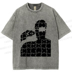 Unisex Vintage Weird Man Puzzle Eye Printed Washed Tee
