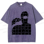Unisex Vintage Weird Man Puzzle Eye Printed Washed Tee