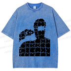 Unisex Vintage Weird Man Puzzle Eye Printed Washed Tee