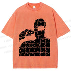 Unisex Vintage Weird Man Puzzle Eye Printed Washed Tee