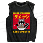 Unisex Ramen Raccoon Printed Washed Tank Top
