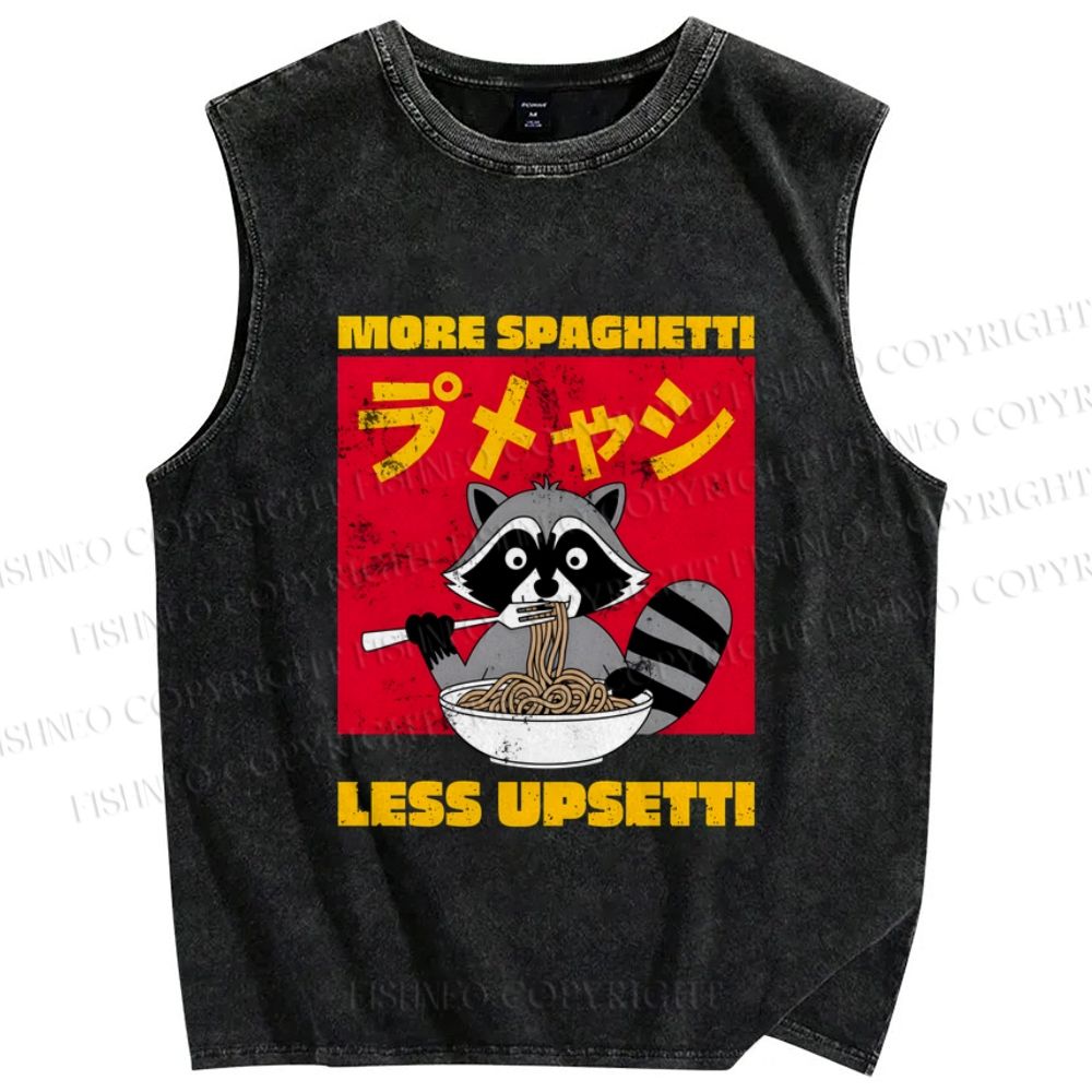 Unisex Ramen Raccoon Printed Washed Tank Top