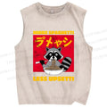 Unisex Ramen Raccoon Printed Washed Tank Top