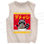 Unisex Ramen Raccoon Printed Washed Tank Top