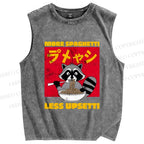 Unisex Ramen Raccoon Printed Washed Tank Top