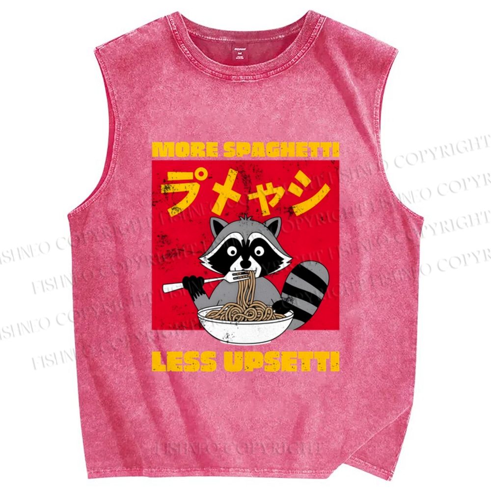 Unisex Ramen Raccoon Printed Washed Tank Top