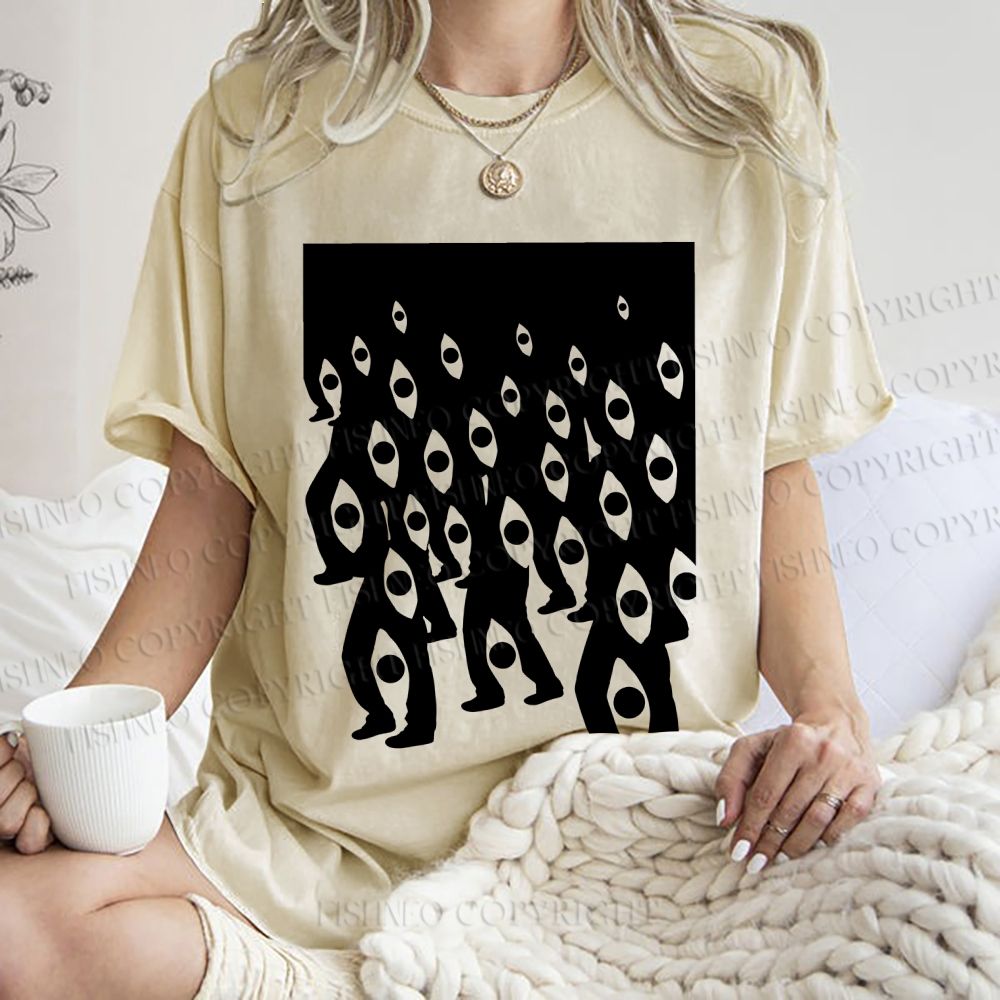 Unisex Weird Eyes Printed Washed Tee