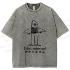 Unisex Vintage Japanese I dont Understand Fish Printed Washed Tee