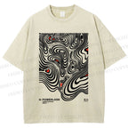 Unisex Vintage Japanese Lines Printed Washed Tee