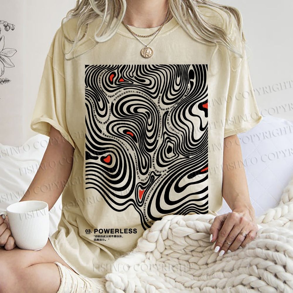 Unisex Vintage Japanese Lines Printed Washed Tee