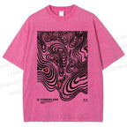 Unisex Vintage Japanese Lines Printed Washed Tee