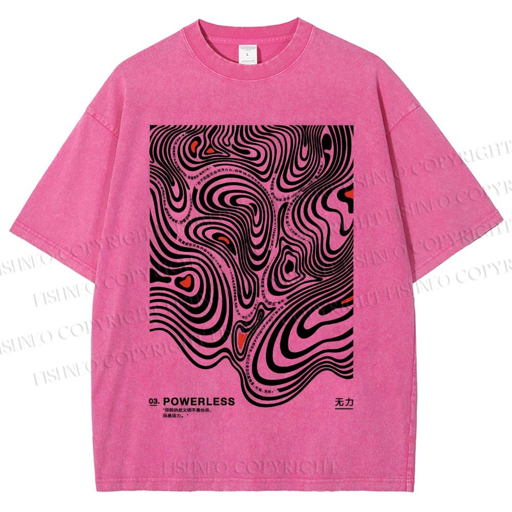Unisex Vintage Japanese Lines Printed Washed Tee
