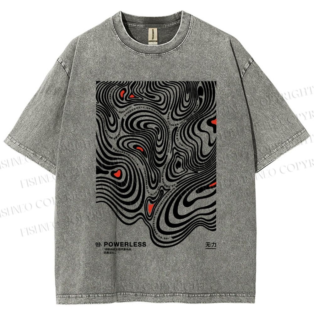 Unisex Vintage Japanese Lines Printed Washed Tee