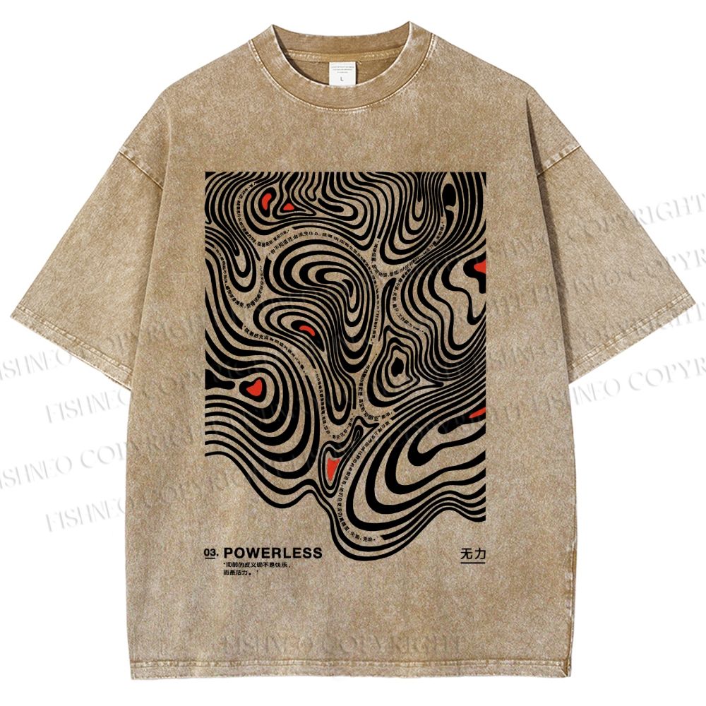 Unisex Vintage Japanese Lines Printed Washed Tee