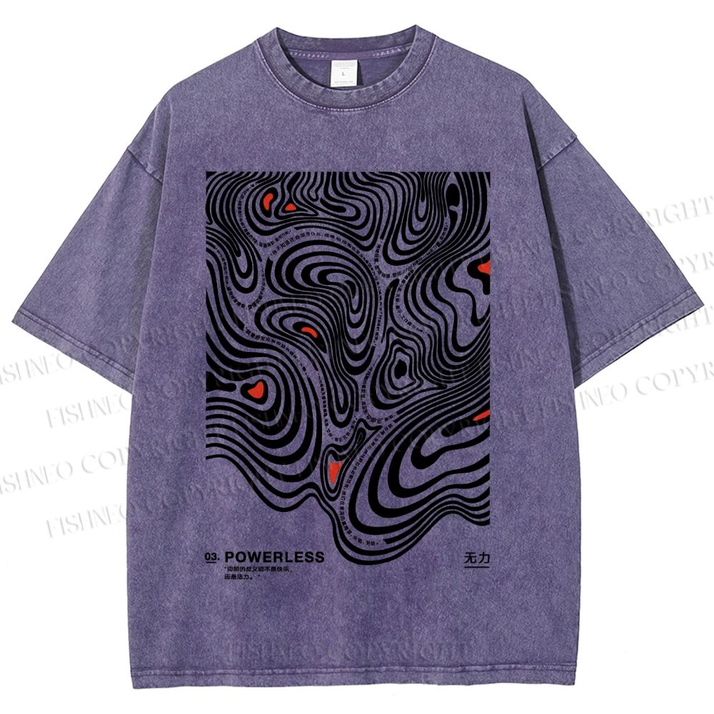 Unisex Vintage Japanese Lines Printed Washed Tee