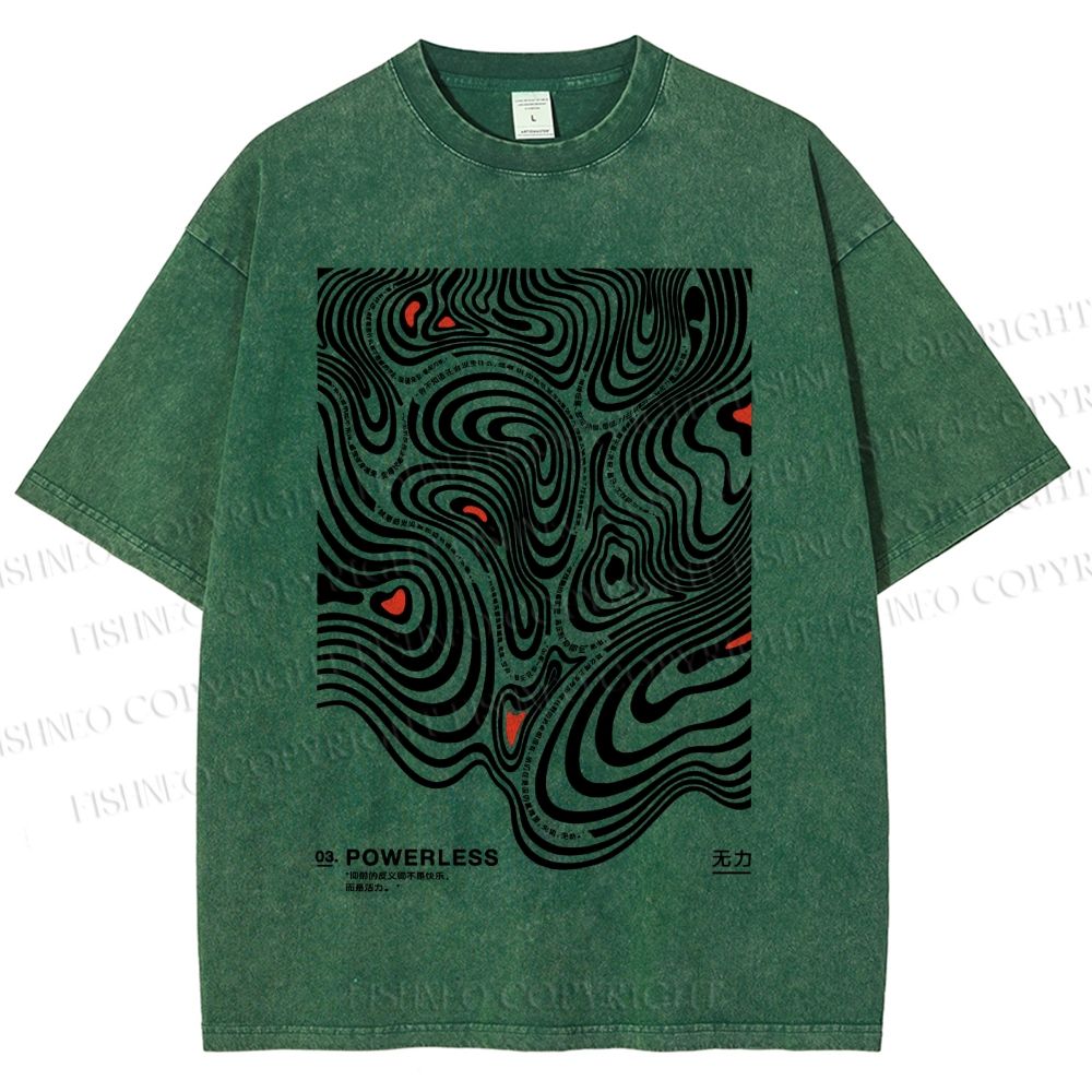 Unisex Vintage Japanese Lines Printed Washed Tee