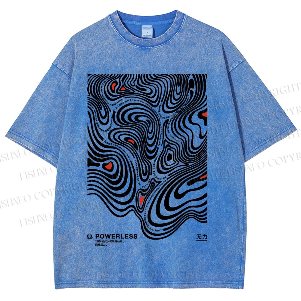 Unisex Vintage Japanese Lines Printed Washed Tee
