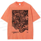 Unisex Vintage Japanese Lines Printed Washed Tee