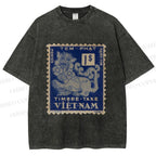 Unisex Vintage Stamp Printed Washed Tee