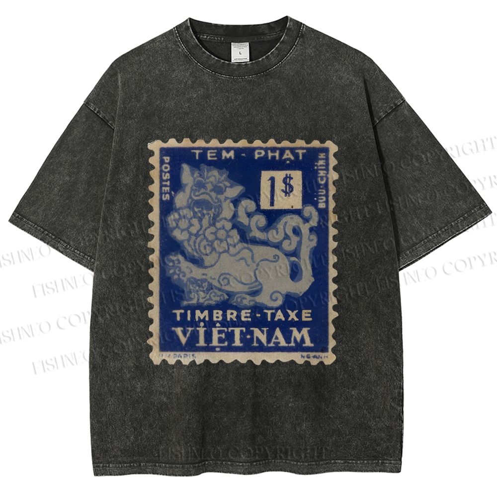 Unisex Vintage Stamp Printed Washed Tee