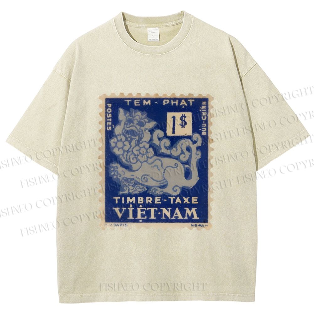 Unisex Vintage Stamp Printed Washed Tee