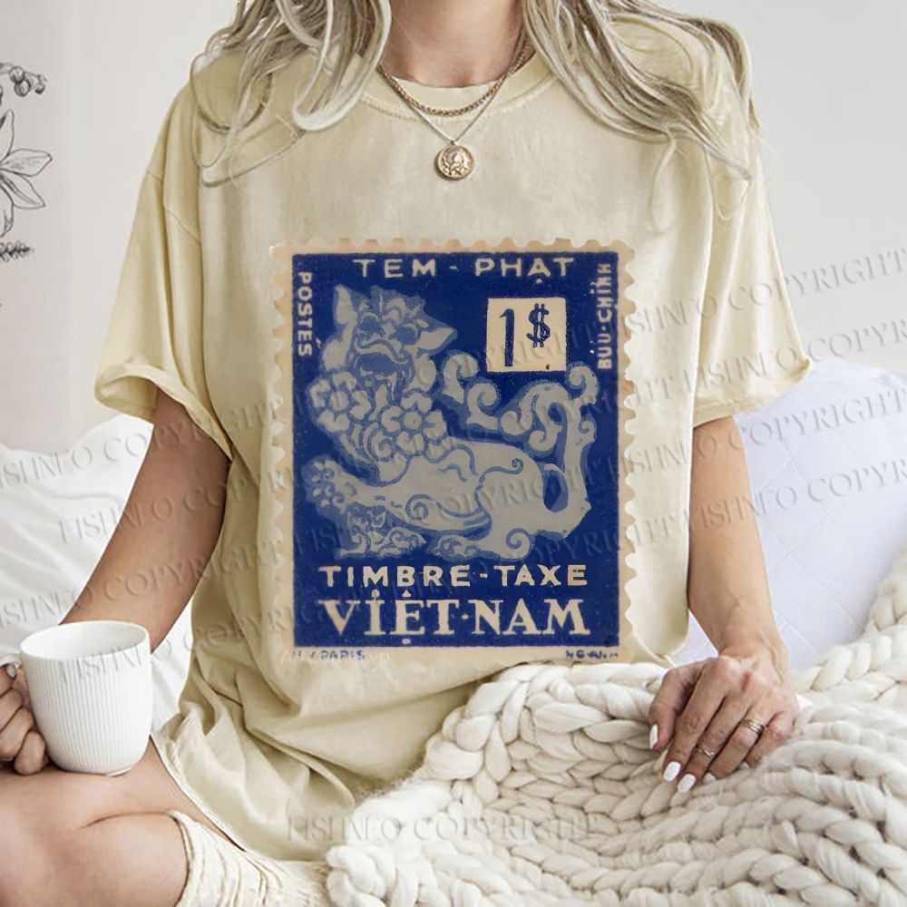 Unisex Vintage Stamp Printed Washed Tee