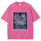 Unisex Vintage Stamp Printed Washed Tee