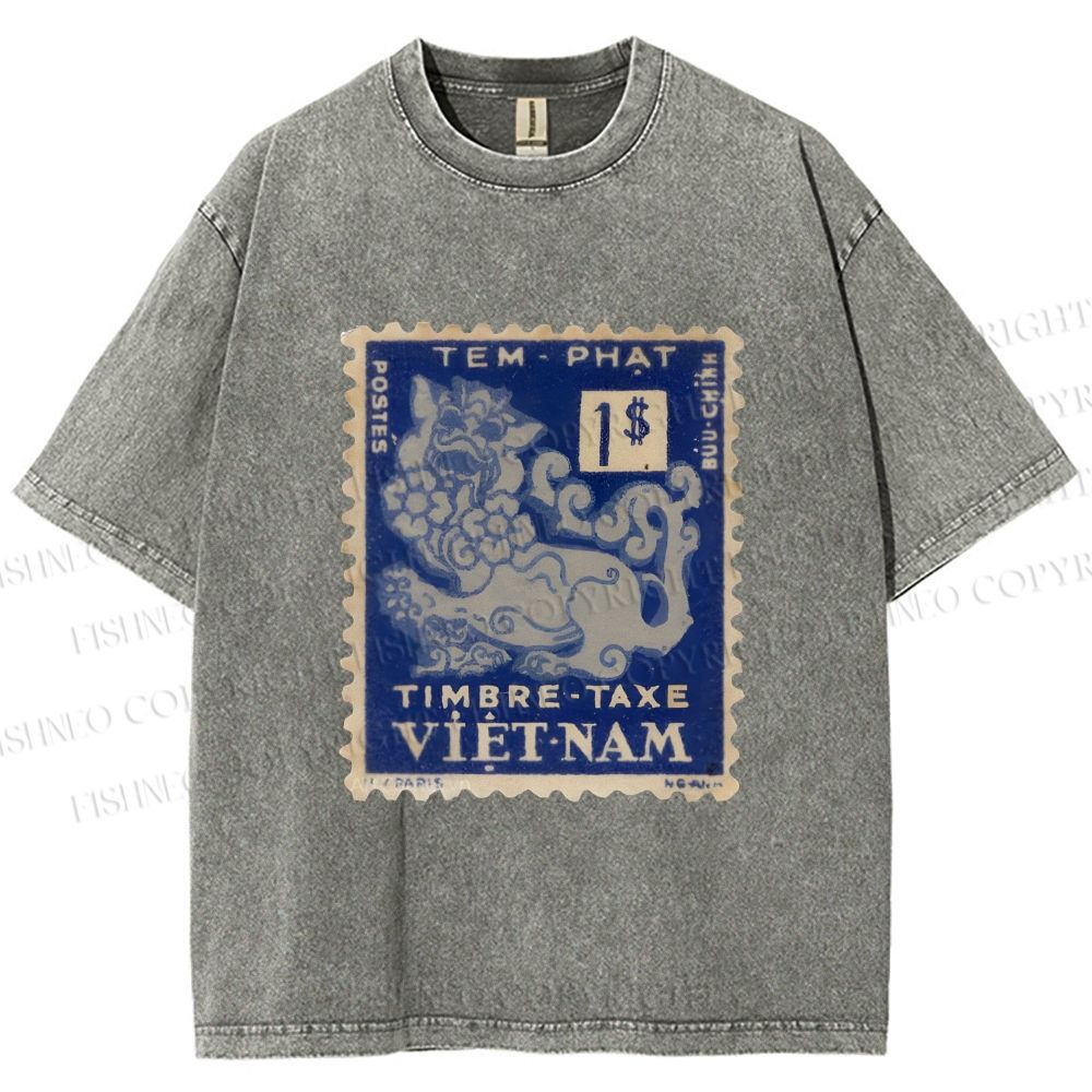 Unisex Vintage Stamp Printed Washed Tee
