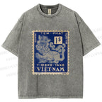 Unisex Vintage Stamp Printed Washed Tee