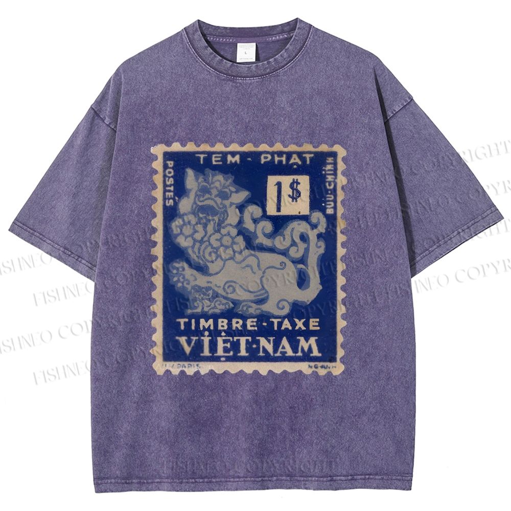 Unisex Vintage Stamp Printed Washed Tee