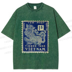 Unisex Vintage Stamp Printed Washed Tee