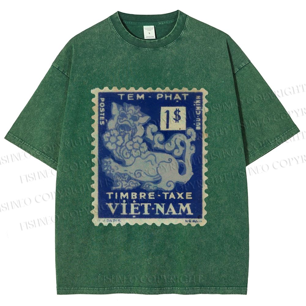 Unisex Vintage Stamp Printed Washed Tee