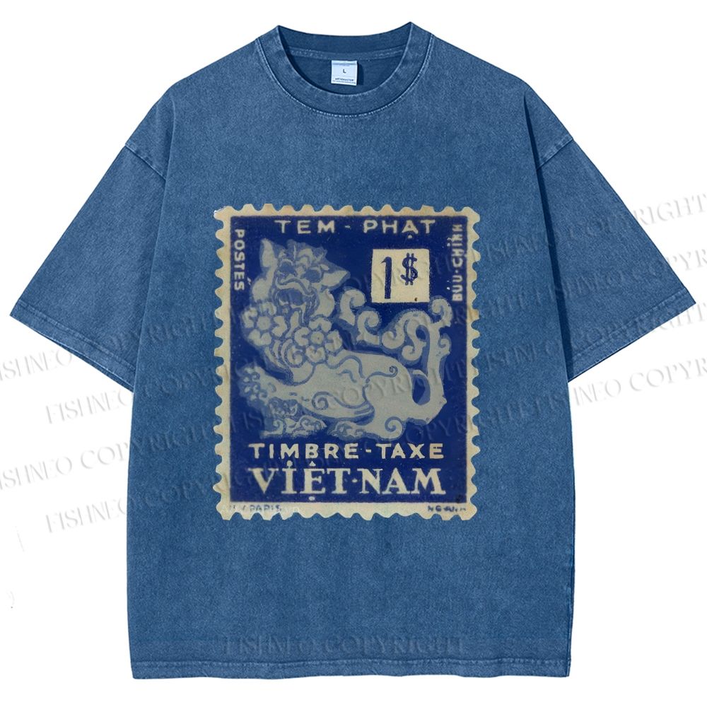 Unisex Vintage Stamp Printed Washed Tee