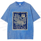 Unisex Vintage Stamp Printed Washed Tee