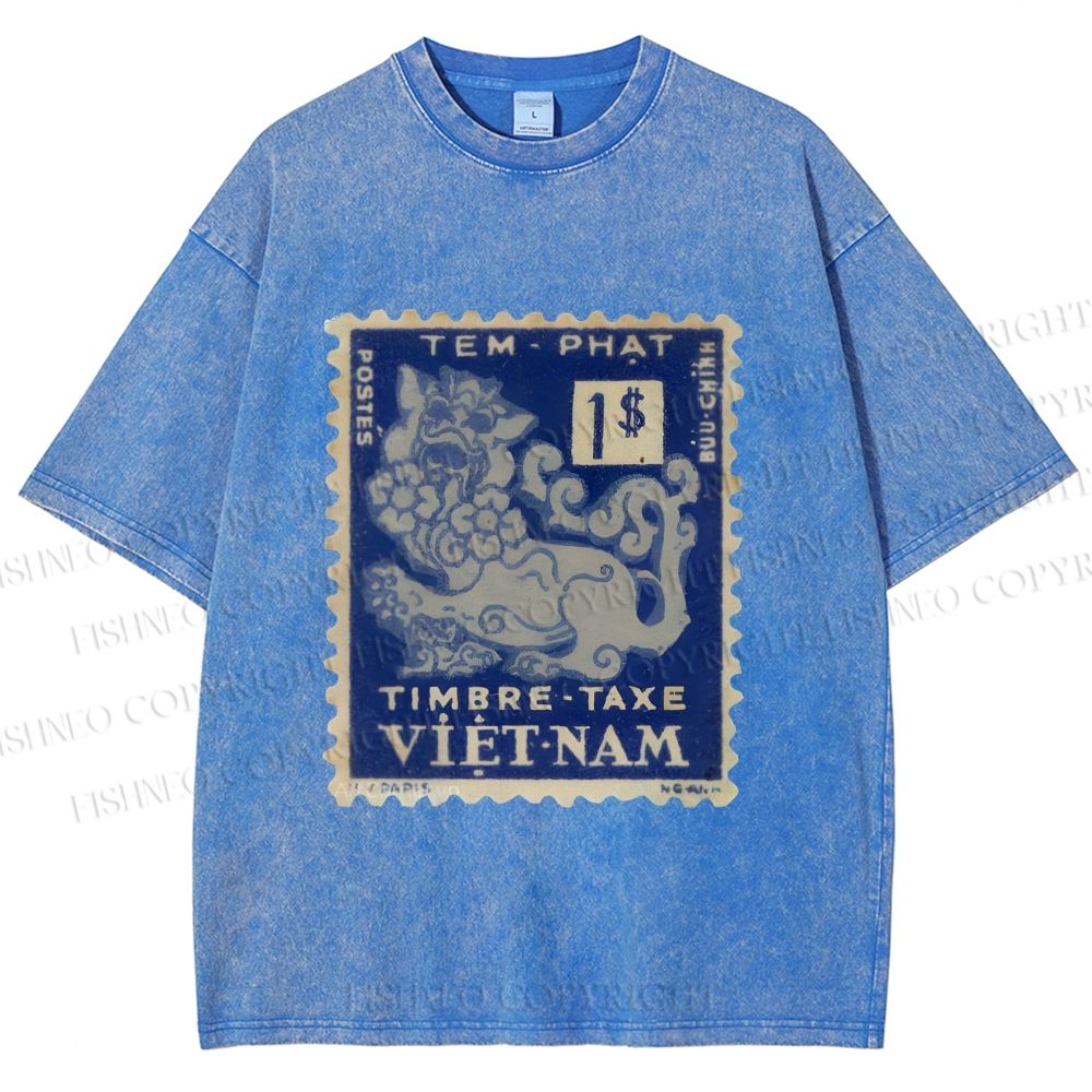 Unisex Vintage Stamp Printed Washed Tee