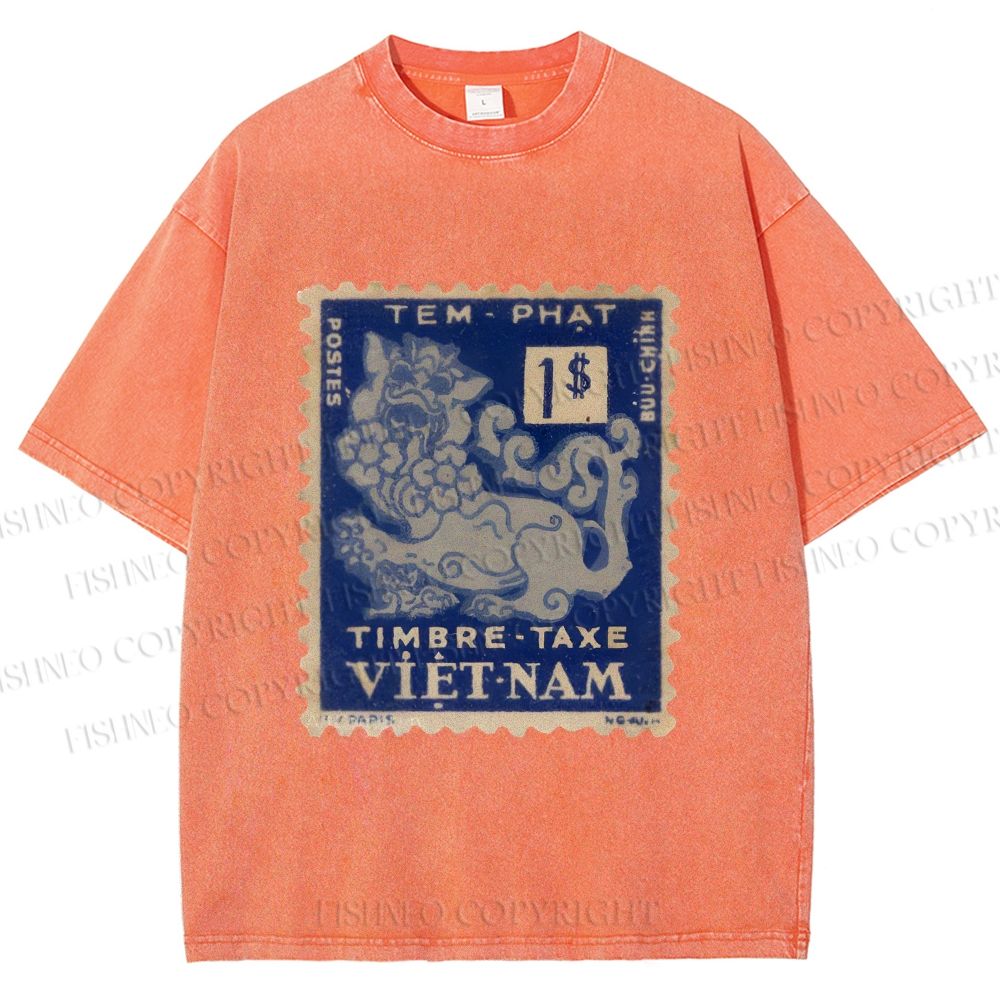 Unisex Vintage Stamp Printed Washed Tee