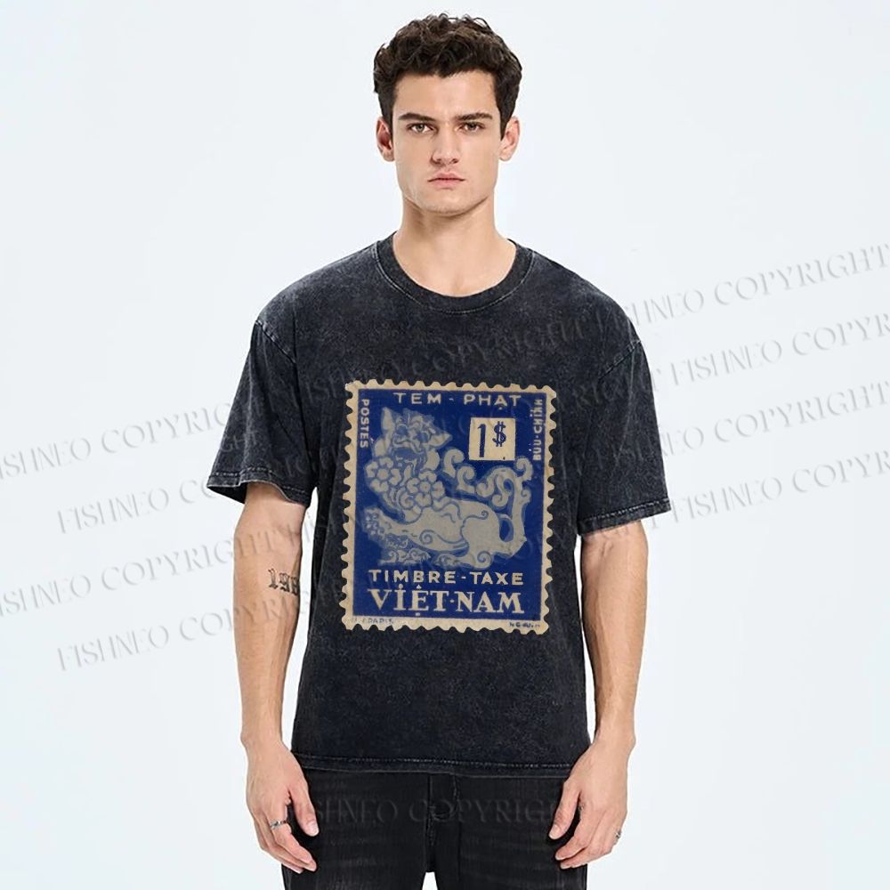 Unisex Vintage Stamp Printed Washed Tee