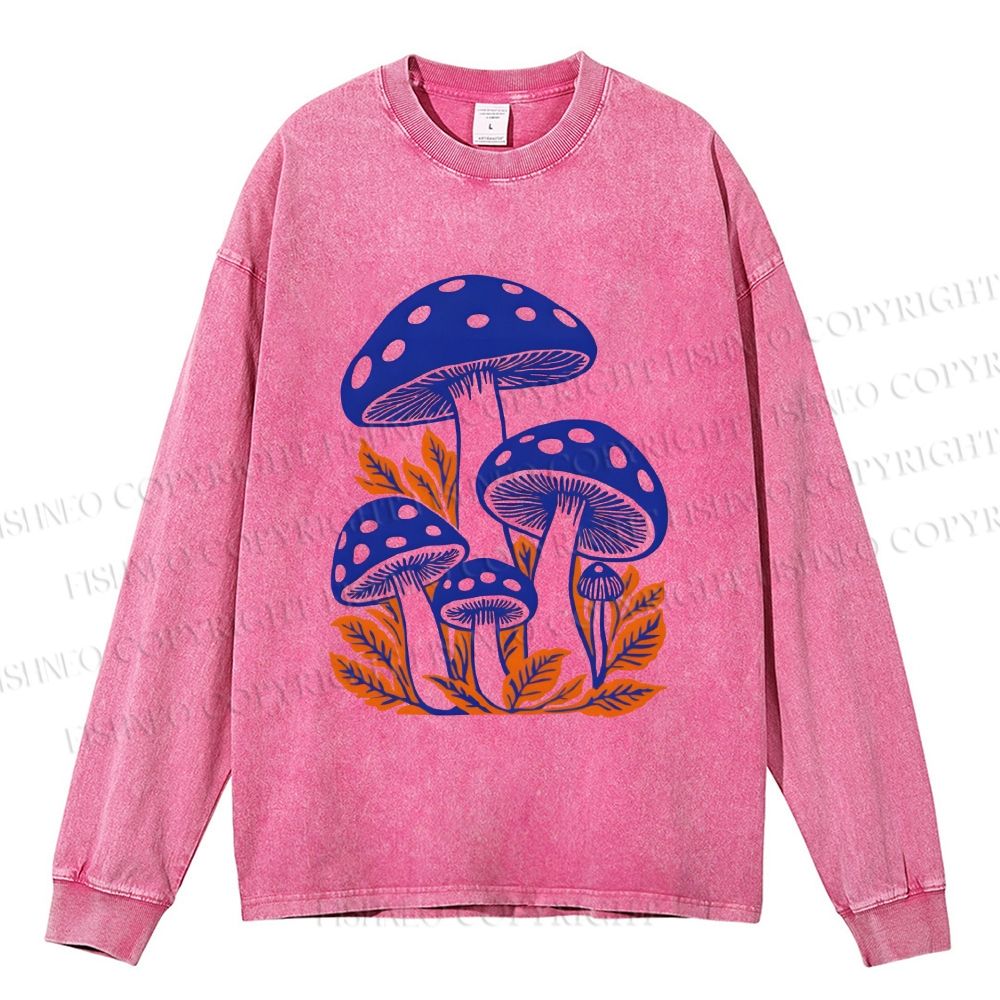 Unisex Mushrooms Casual Washed Printed Long Sleeve T-shirt