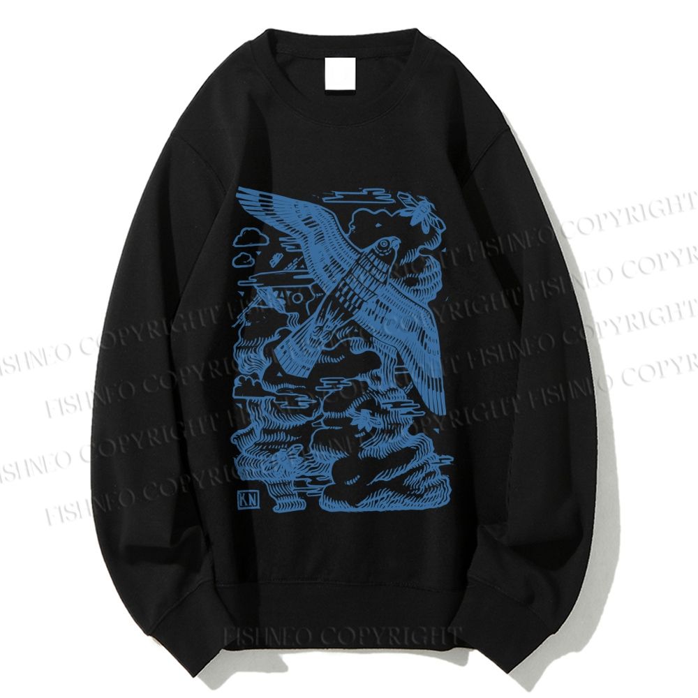 Unisex Vintage Eagle Bird In Clouds Printed Sweatshirt