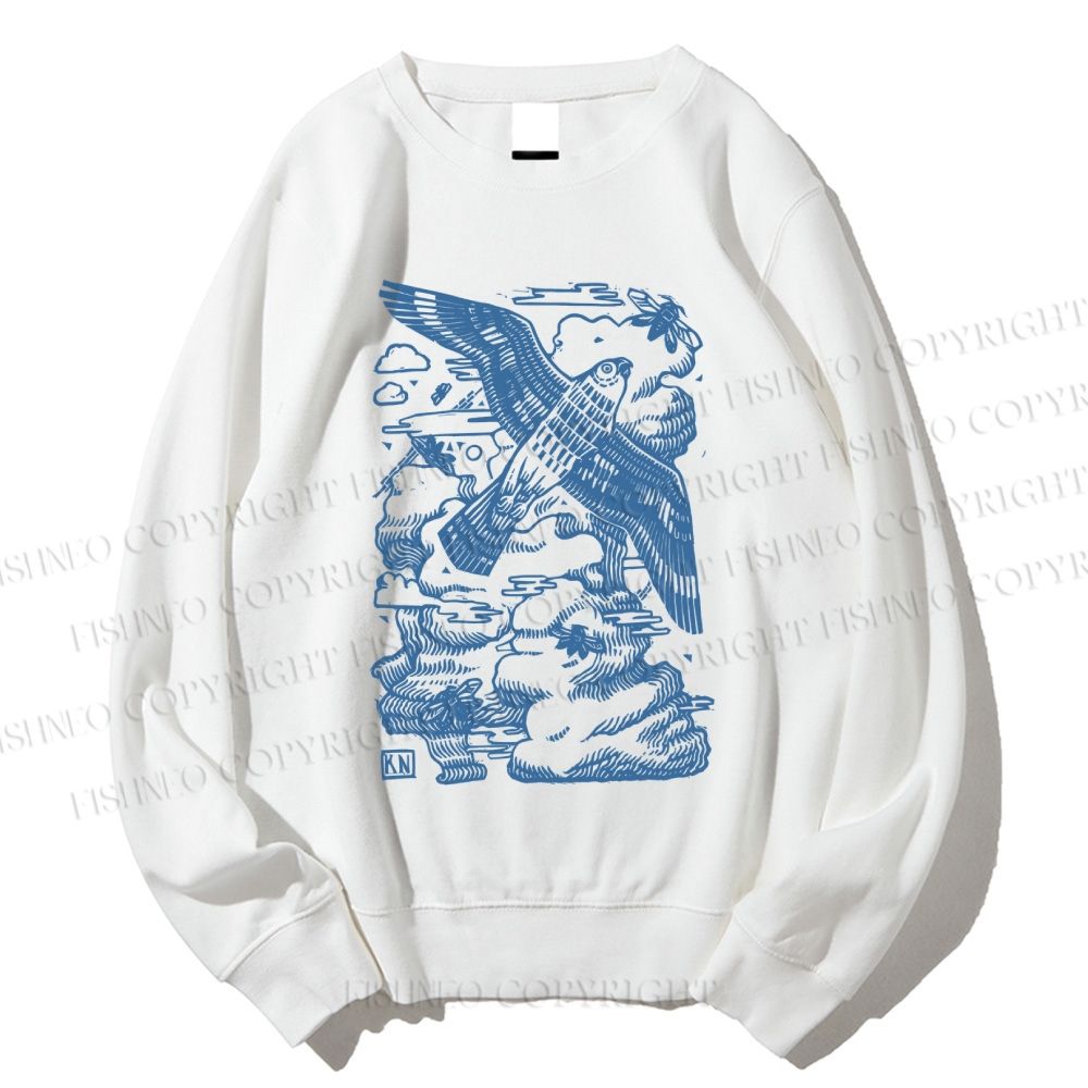 Unisex Vintage Eagle Bird In Clouds Printed Sweatshirt