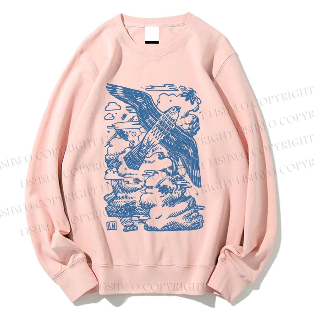 Unisex Vintage Eagle Bird In Clouds Printed Sweatshirt