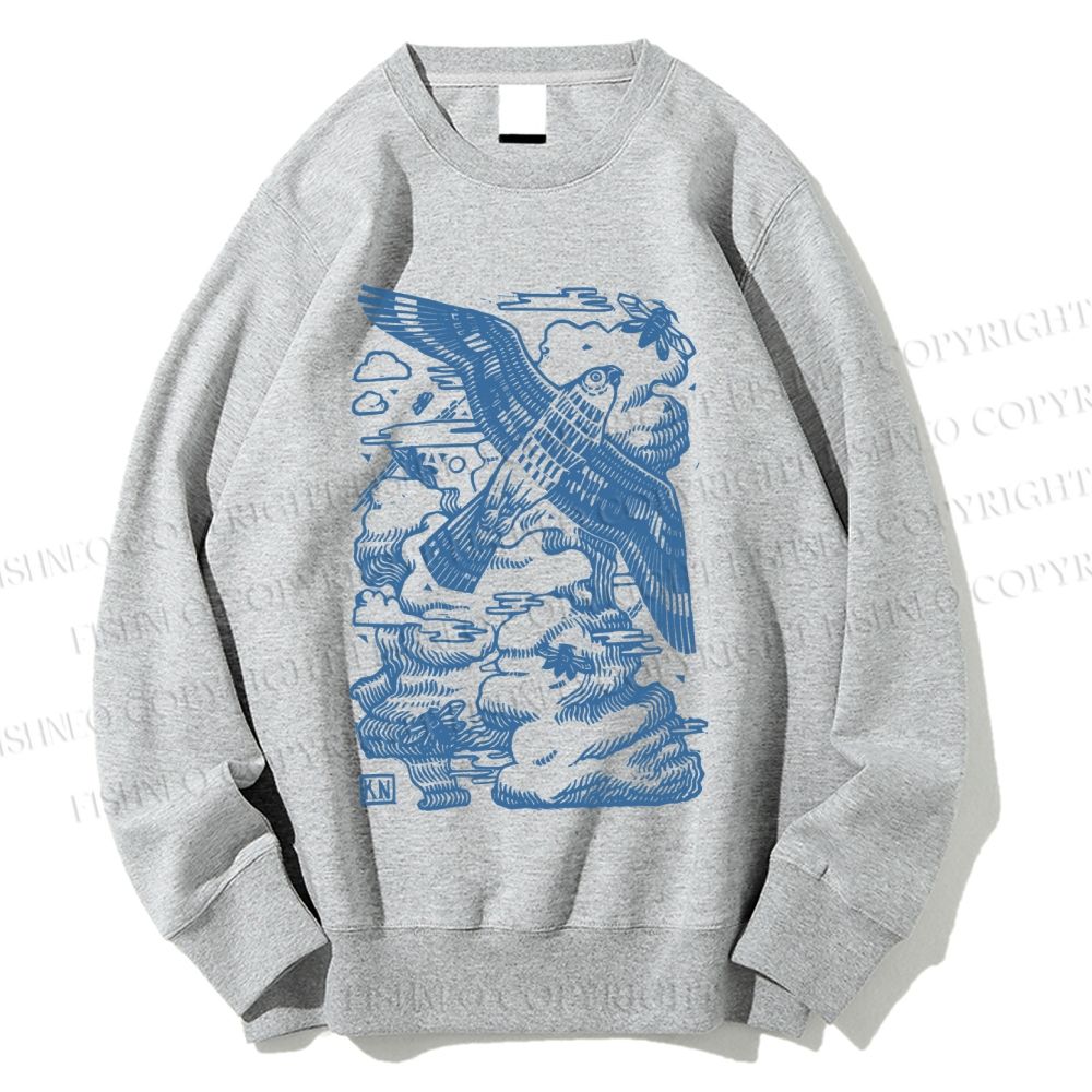 Unisex Vintage Eagle Bird In Clouds Printed Sweatshirt