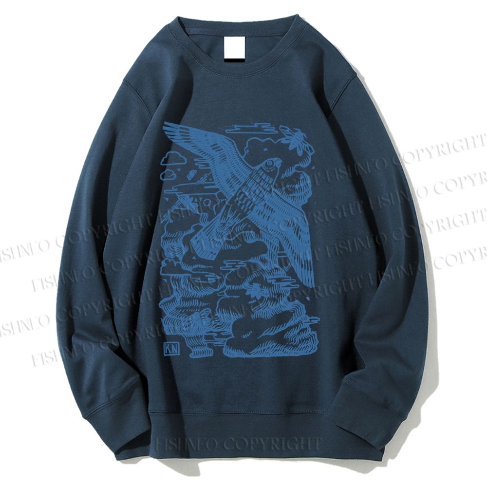 Unisex Vintage Eagle Bird In Clouds Printed Sweatshirt