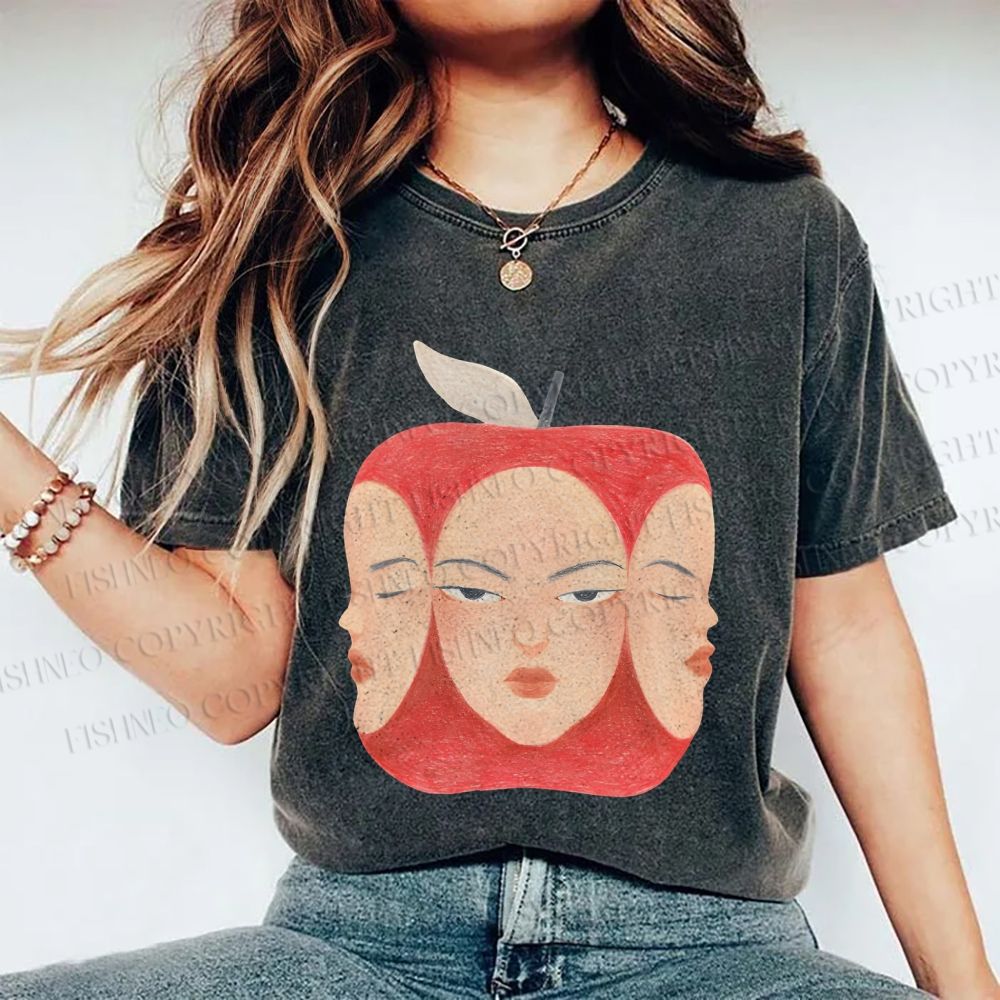 Unisex Weird Apple Face Printed Washed Tee
