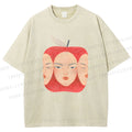 Unisex Weird Apple Face Printed Washed Tee