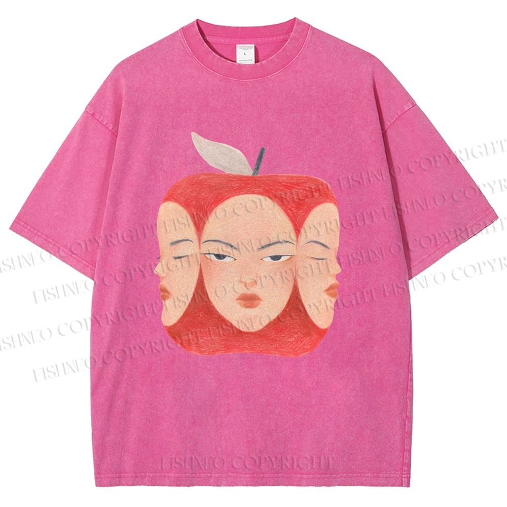 Unisex Weird Apple Face Printed Washed Tee