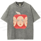 Unisex Weird Apple Face Printed Washed Tee