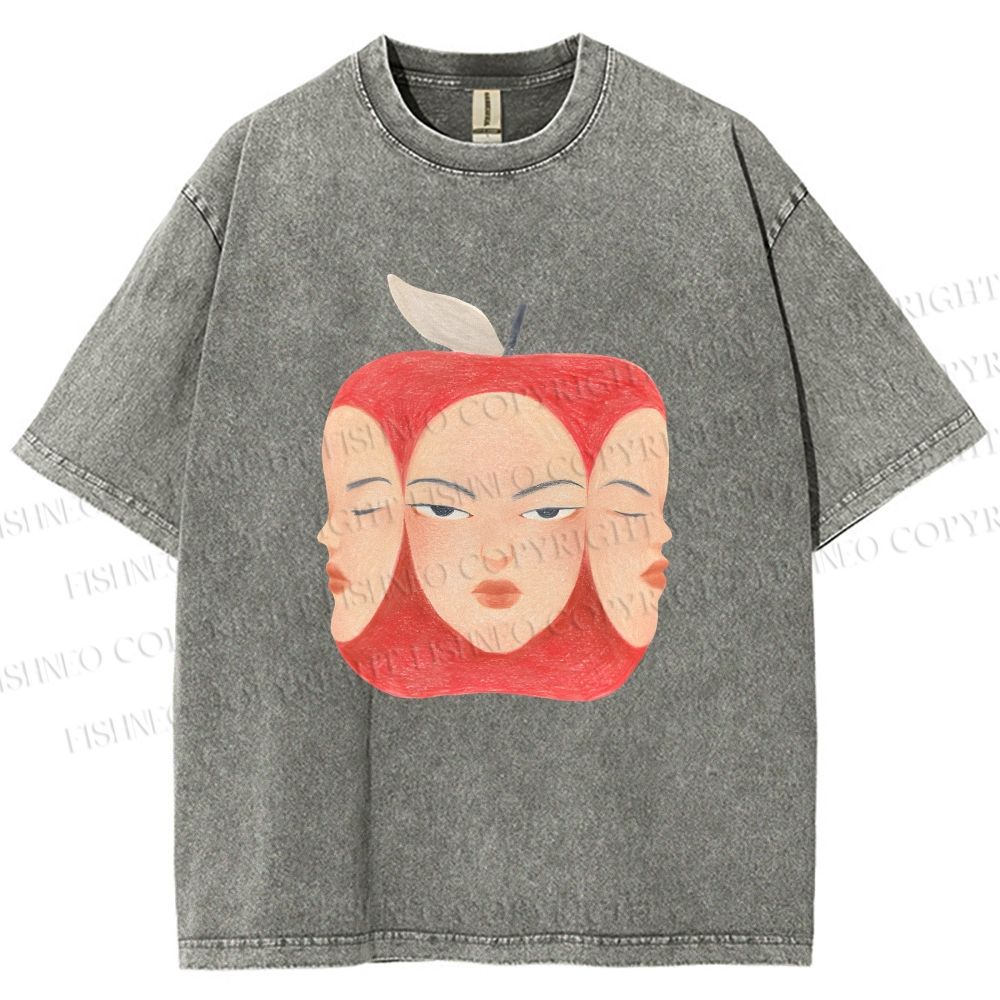 Unisex Weird Apple Face Printed Washed Tee