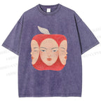 Unisex Weird Apple Face Printed Washed Tee