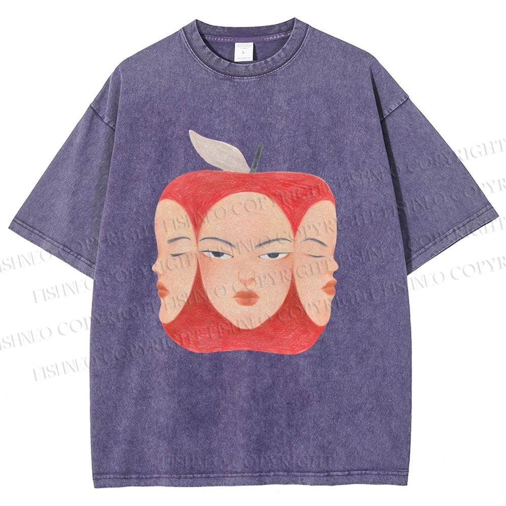 Unisex Weird Apple Face Printed Washed Tee